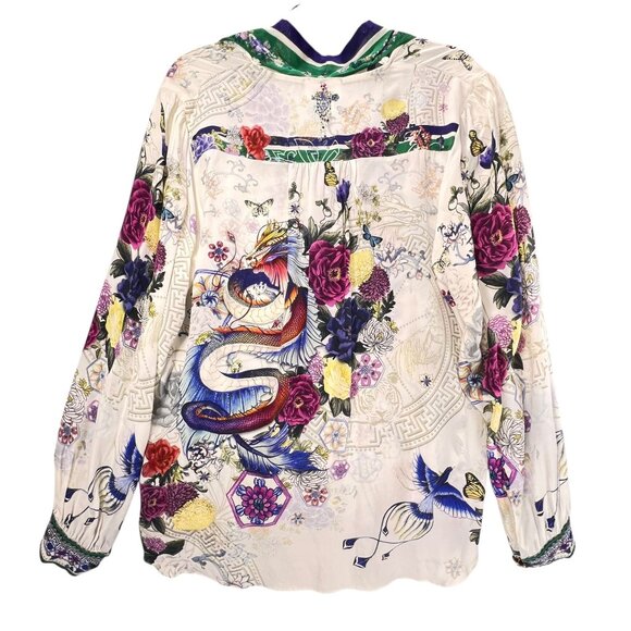 NWT Camilla Silk Blouse Med Gentle Moon Dragon Floral Embellished Detachable Tie - Picture 2 of 16